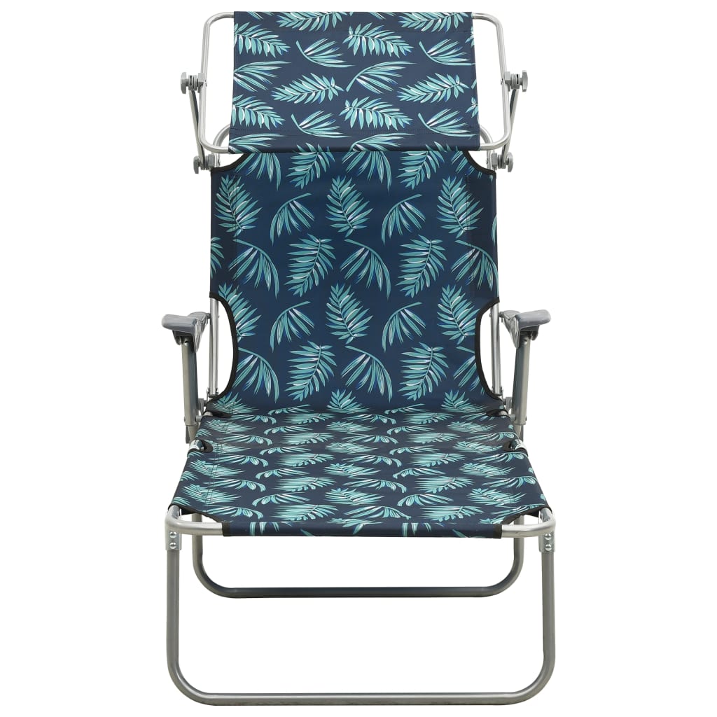 Steel Leaf Print Sun Lounger with Canopy - Stylish Outdoor Relaxation