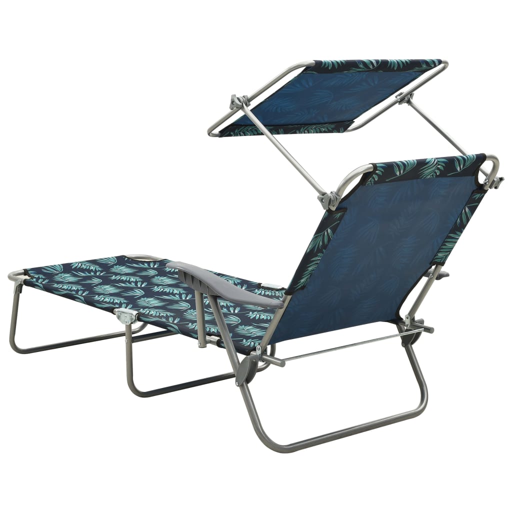 Steel Leaf Print Sun Lounger with Canopy - Stylish Outdoor Relaxation