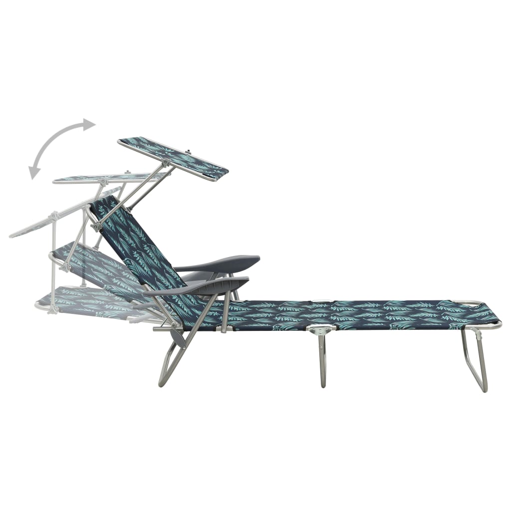 Steel Leaf Print Sun Lounger with Canopy - Stylish Outdoor Relaxation