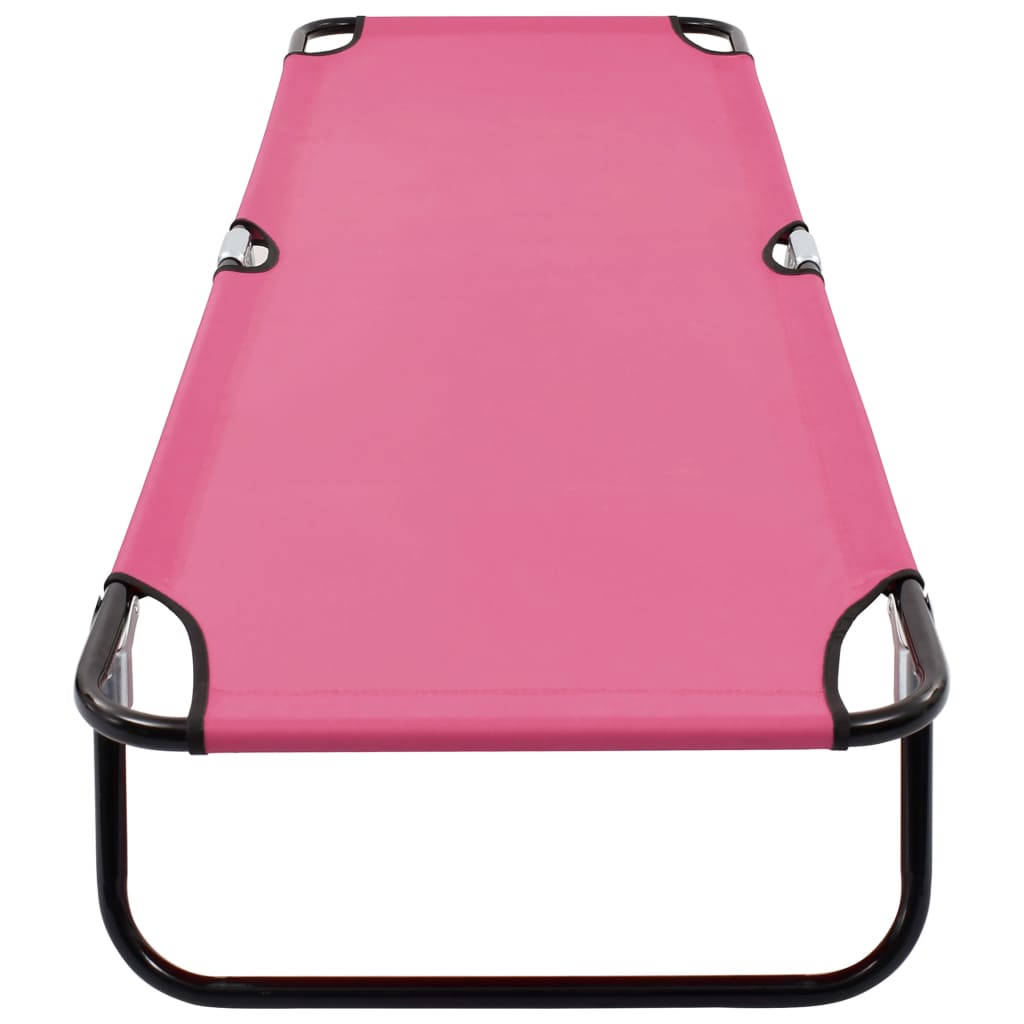 Pink Folding Sun Lounger - Durable Steel Frame, Portable Comfort
