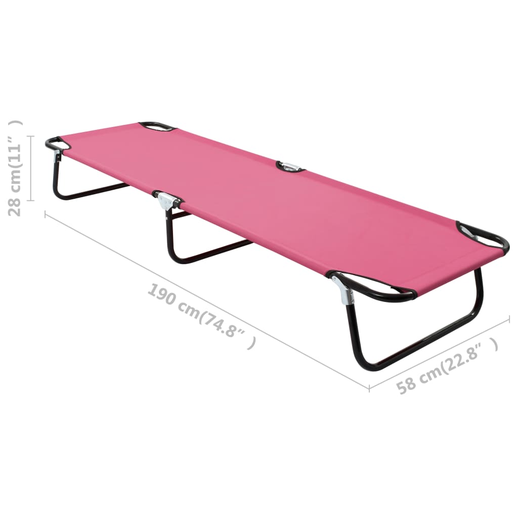 Pink Folding Sun Lounger - Durable Steel Frame, Portable Comfort
