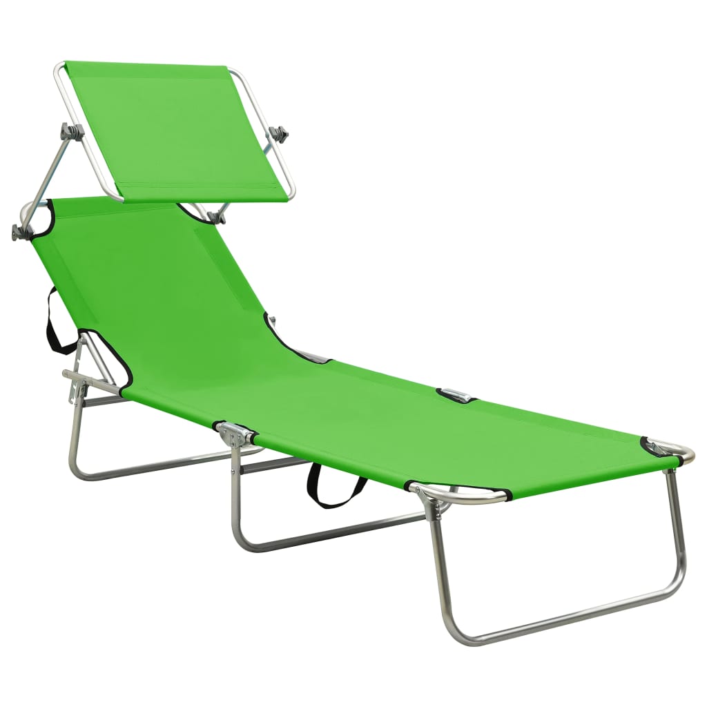 Green Aluminium Folding Sun Lounger with Canopy