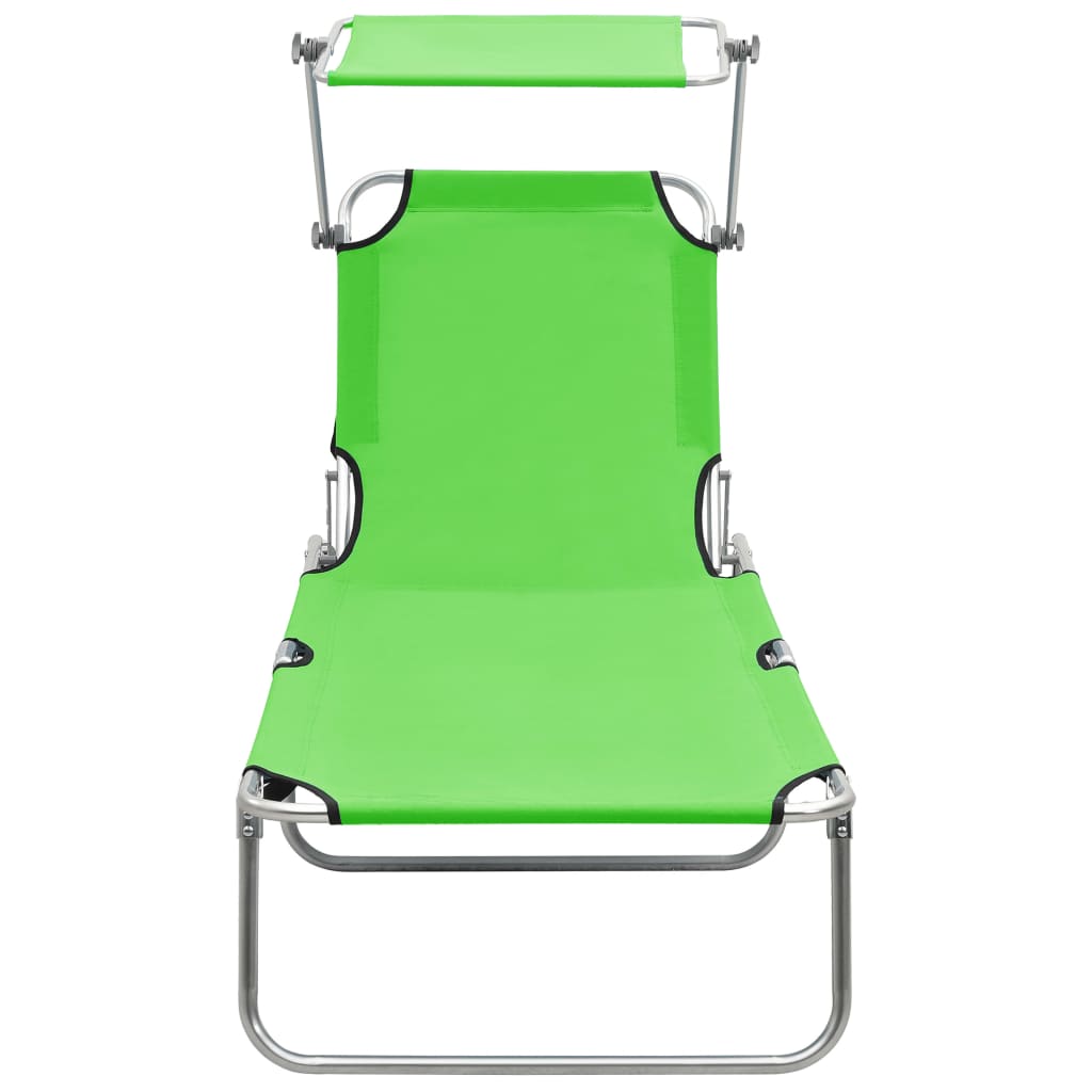 Green Aluminium Folding Sun Lounger with Canopy