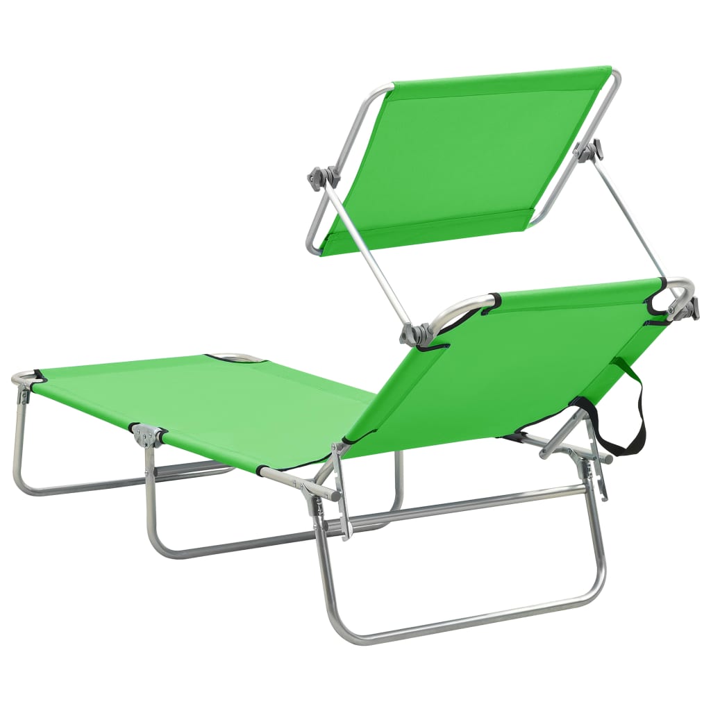 Green Aluminium Folding Sun Lounger with Canopy