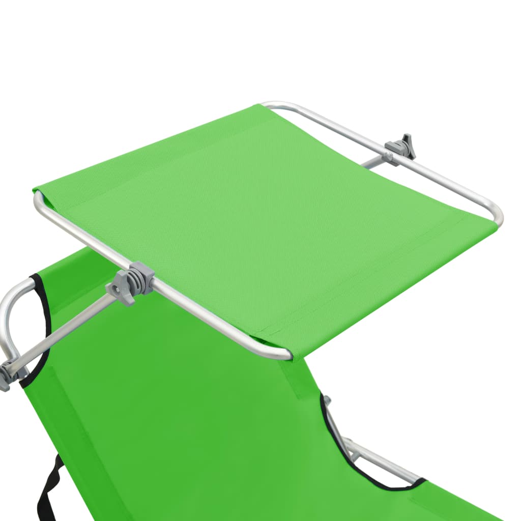Green Aluminium Folding Sun Lounger with Canopy