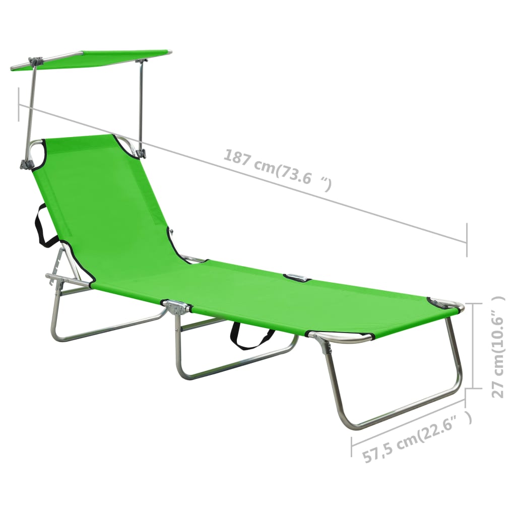 Green Aluminium Folding Sun Lounger with Canopy