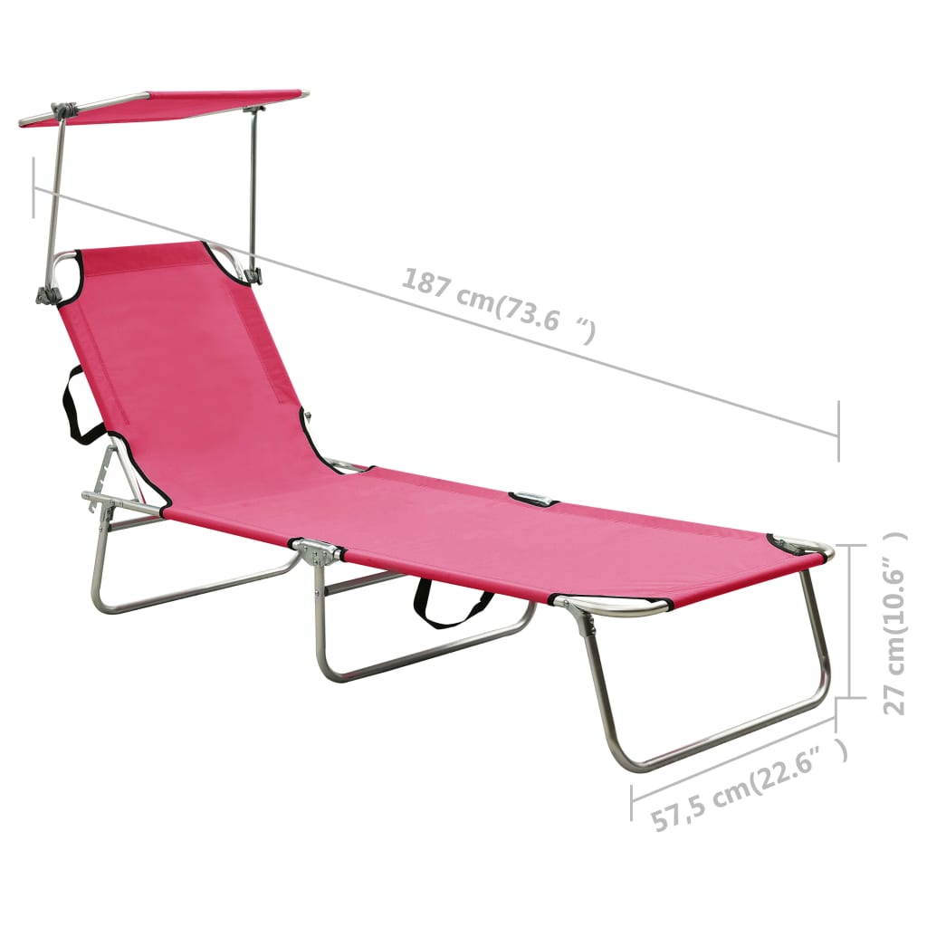 Pink Aluminium Folding Sun Lounger with Canopy - Relax in Style!