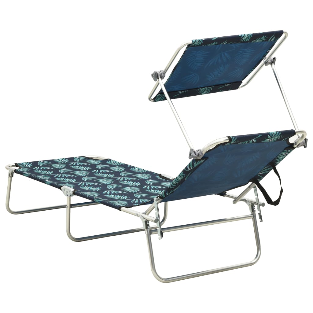 Leaf Print Folding Sun Lounger with Canopy - Aluminum Frame