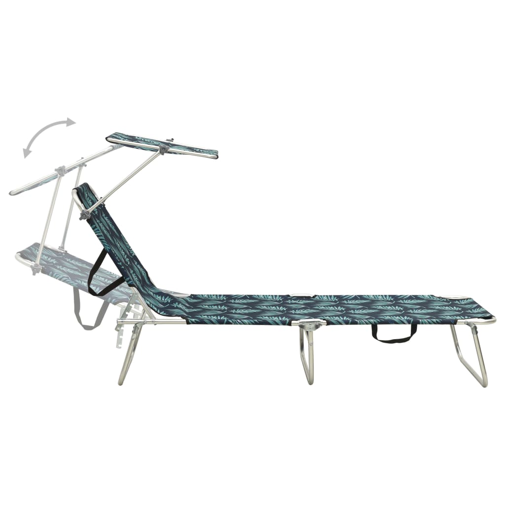 Leaf Print Folding Sun Lounger with Canopy - Aluminum Frame