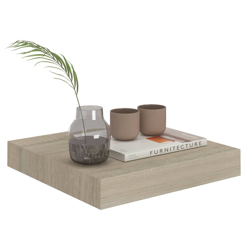 2 Pcs Oak Floating Wall Shelves, 23x23.5x3.8 cm MDF