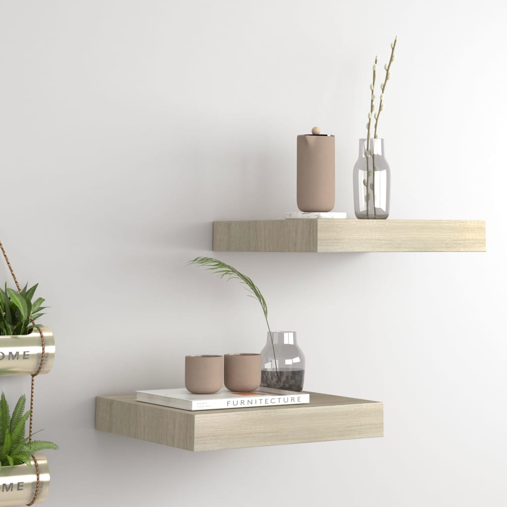2 Pcs Oak Floating Wall Shelves, 23x23.5x3.8 cm MDF