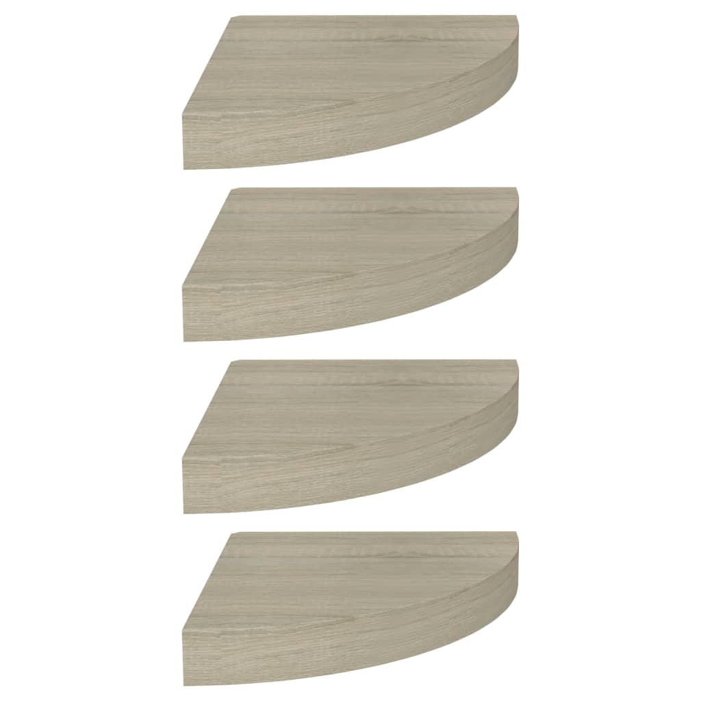 Oak Floating Corner Shelves - Set of 4, 25x25 cm MDF
