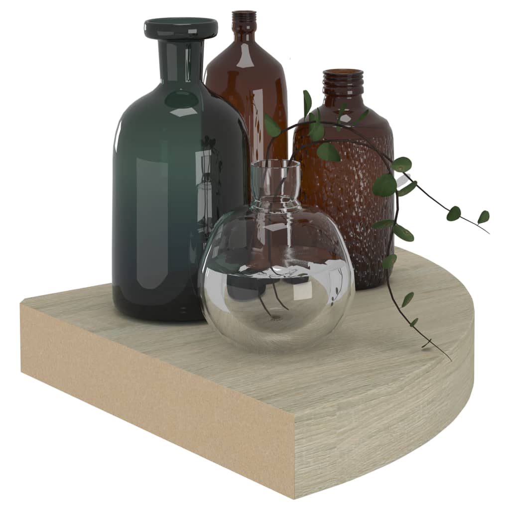 Oak Floating Corner Shelves - Set of 4, 25x25 cm MDF