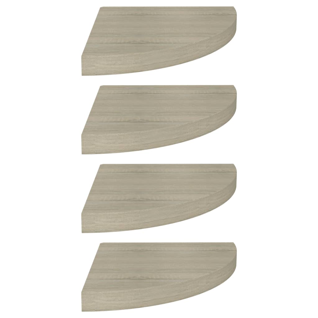 Oak Floating Corner Shelves Set of 4 - 35x35cm MDF Wall Storage