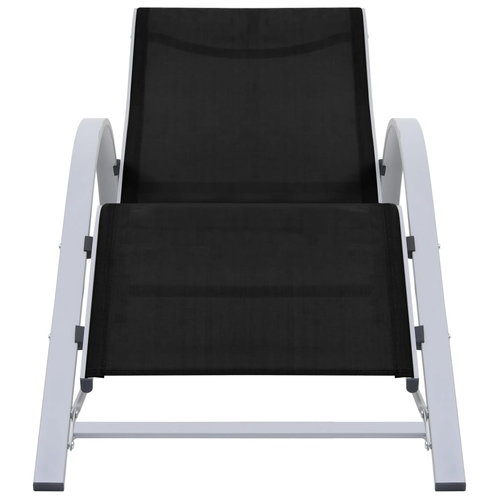Black Aluminium Sun Loungers Set with Table - 2 Pcs