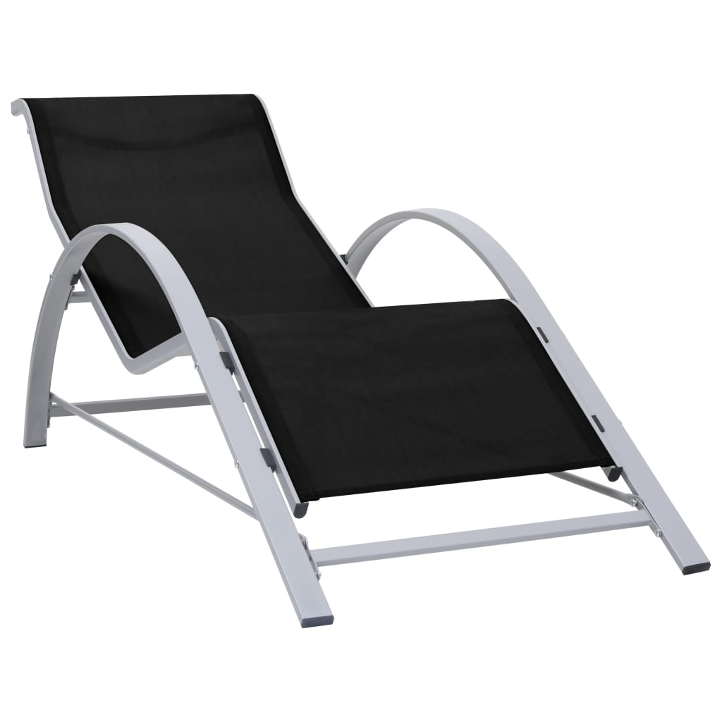 Black Aluminium Sun Loungers Set with Table - 2 Pcs