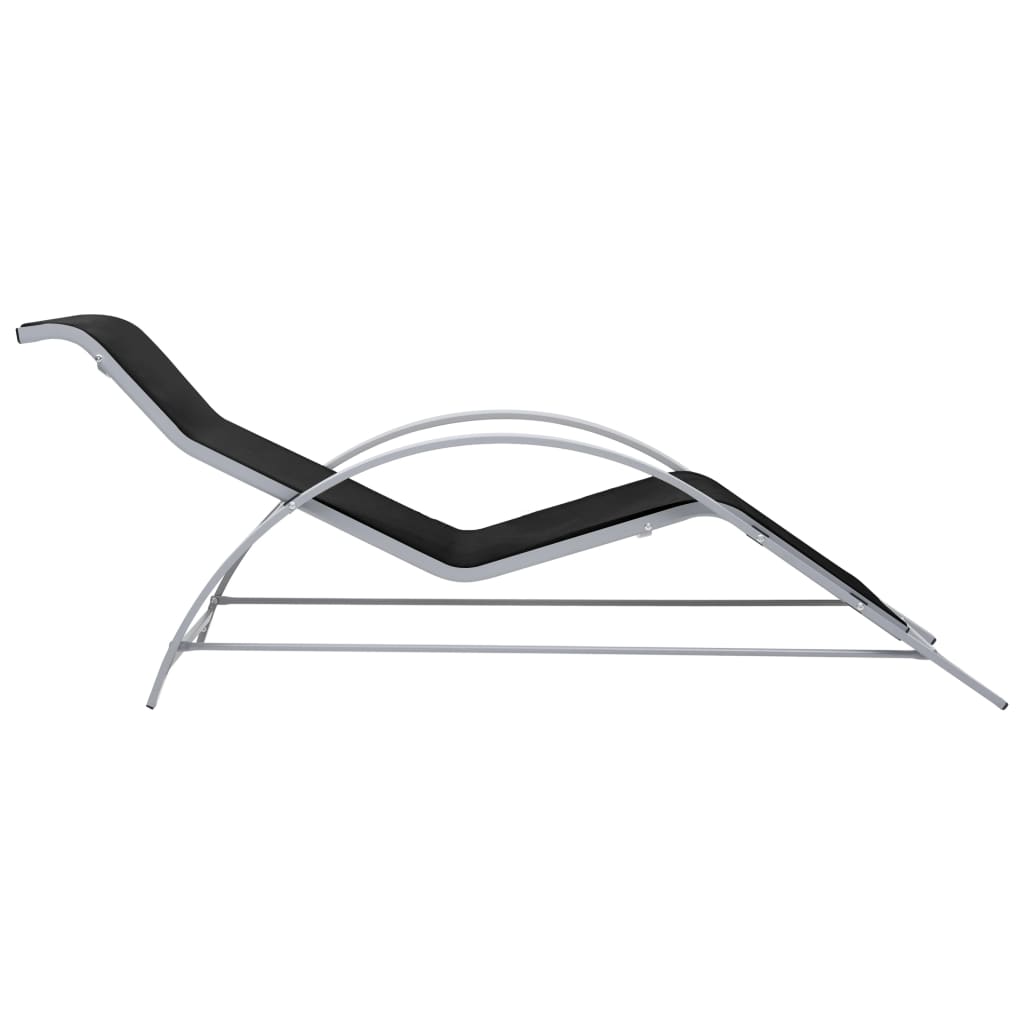 Black Aluminium Sun Loungers Set with Table - 2 Pcs