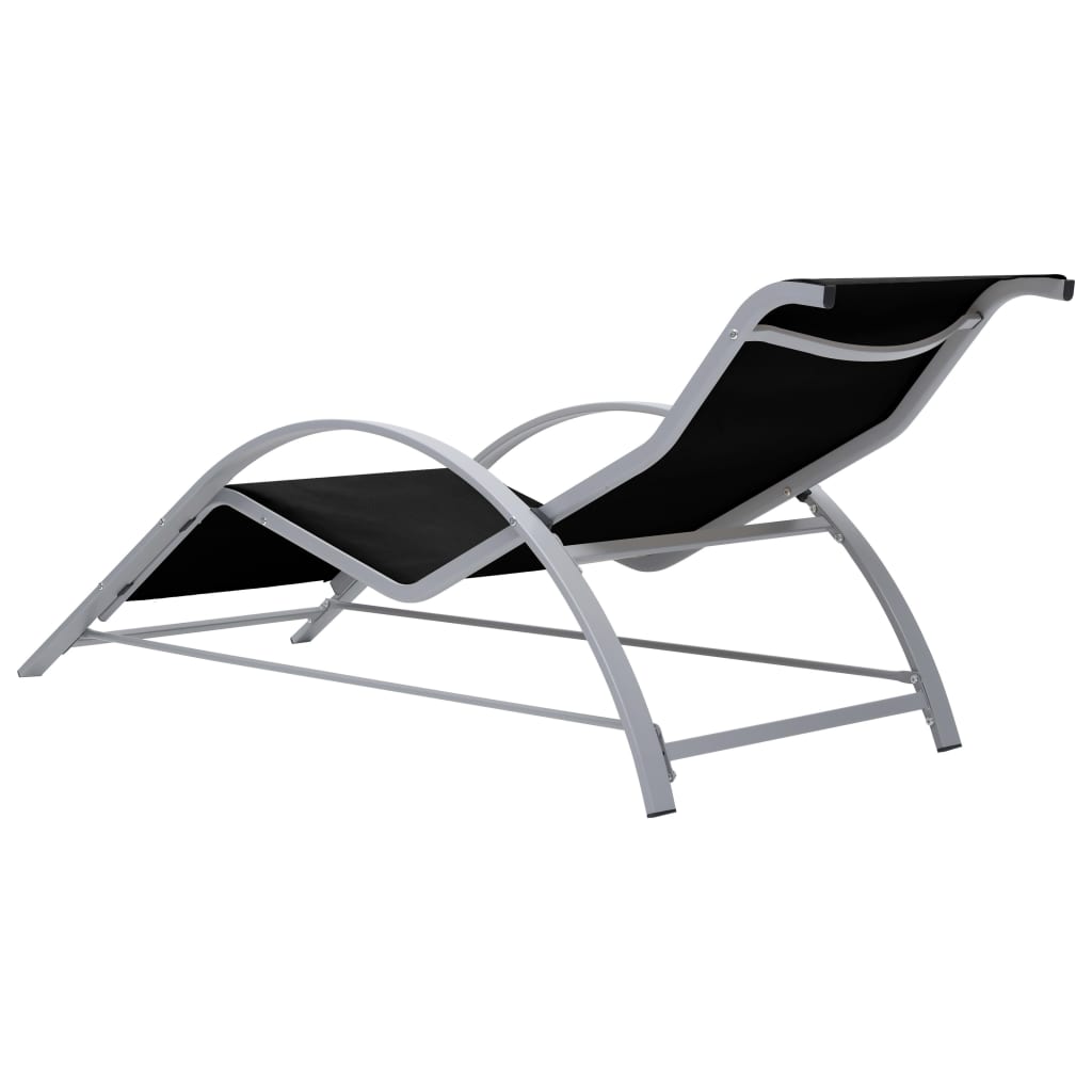 Black Aluminium Sun Loungers Set with Table - 2 Pcs