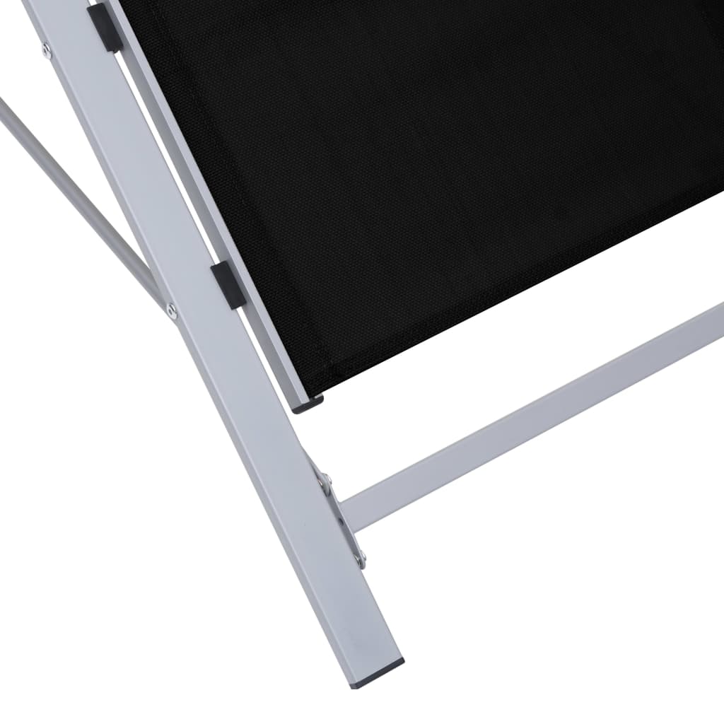 Black Aluminium Sun Loungers Set with Table - 2 Pcs