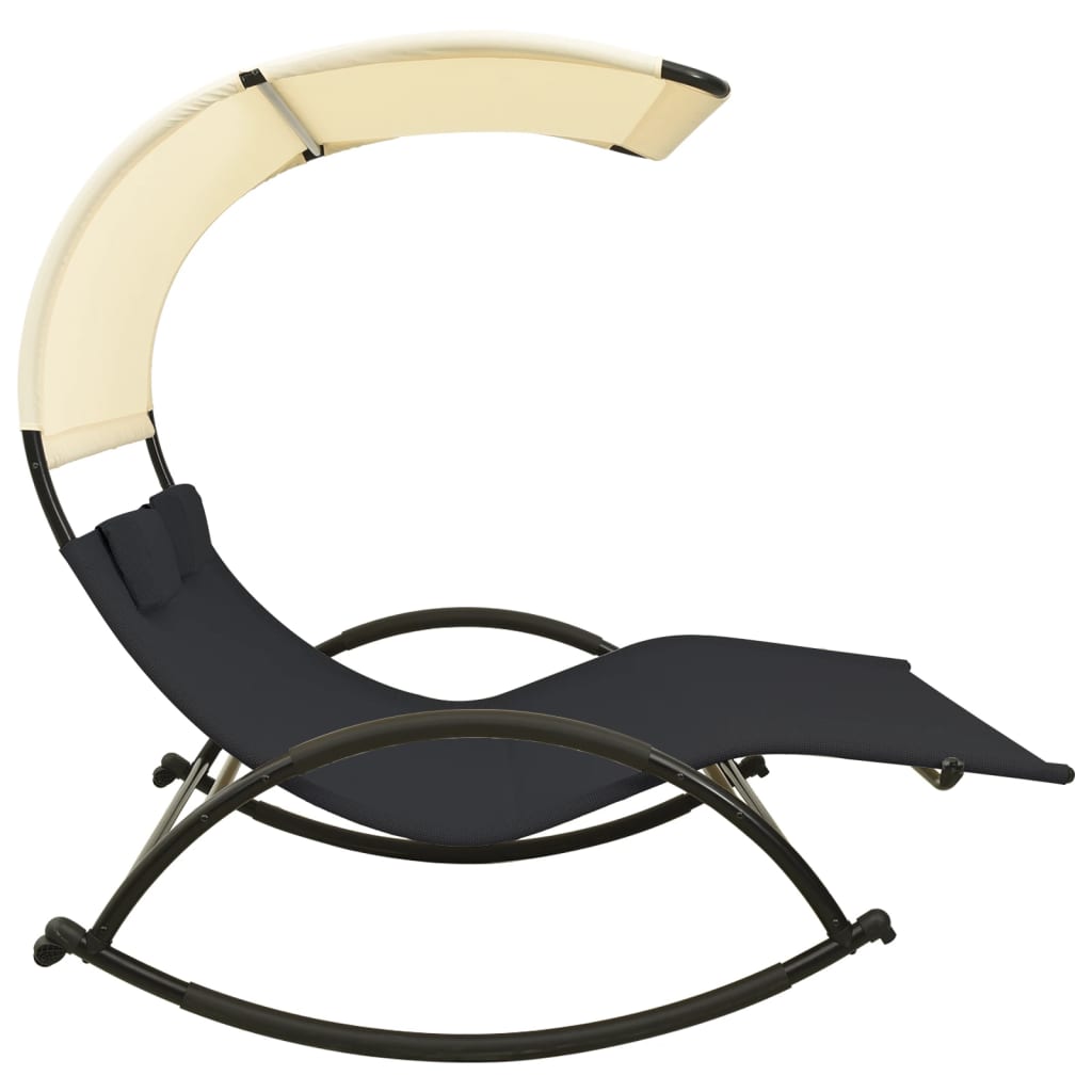Elegant Black & Cream Double Sun Lounger with Canopy - Textilene Material