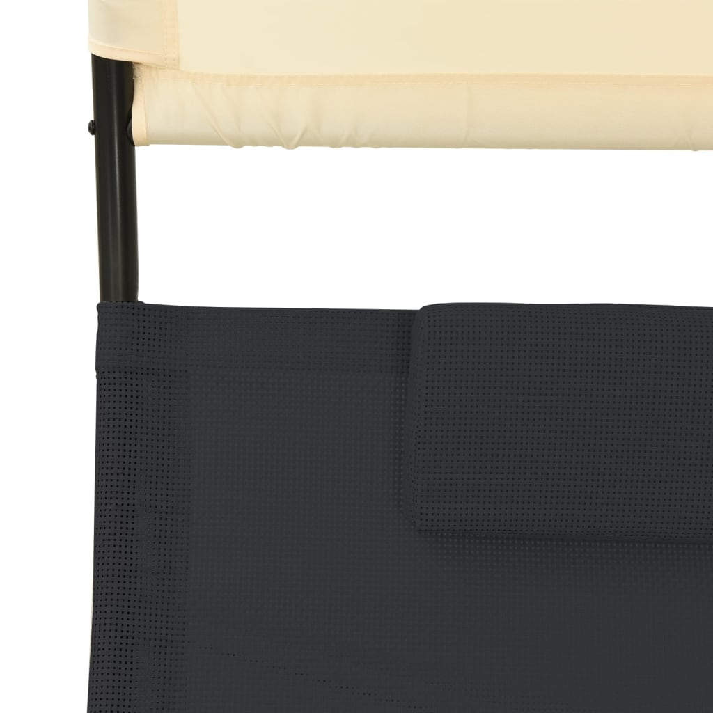 Elegant Black & Cream Double Sun Lounger with Canopy - Textilene Material