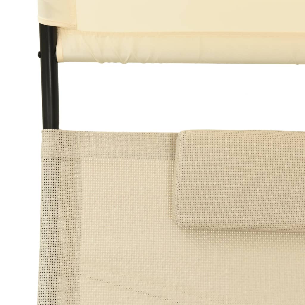Luxury Double Sun Lounger with Canopy in Cream Textilene