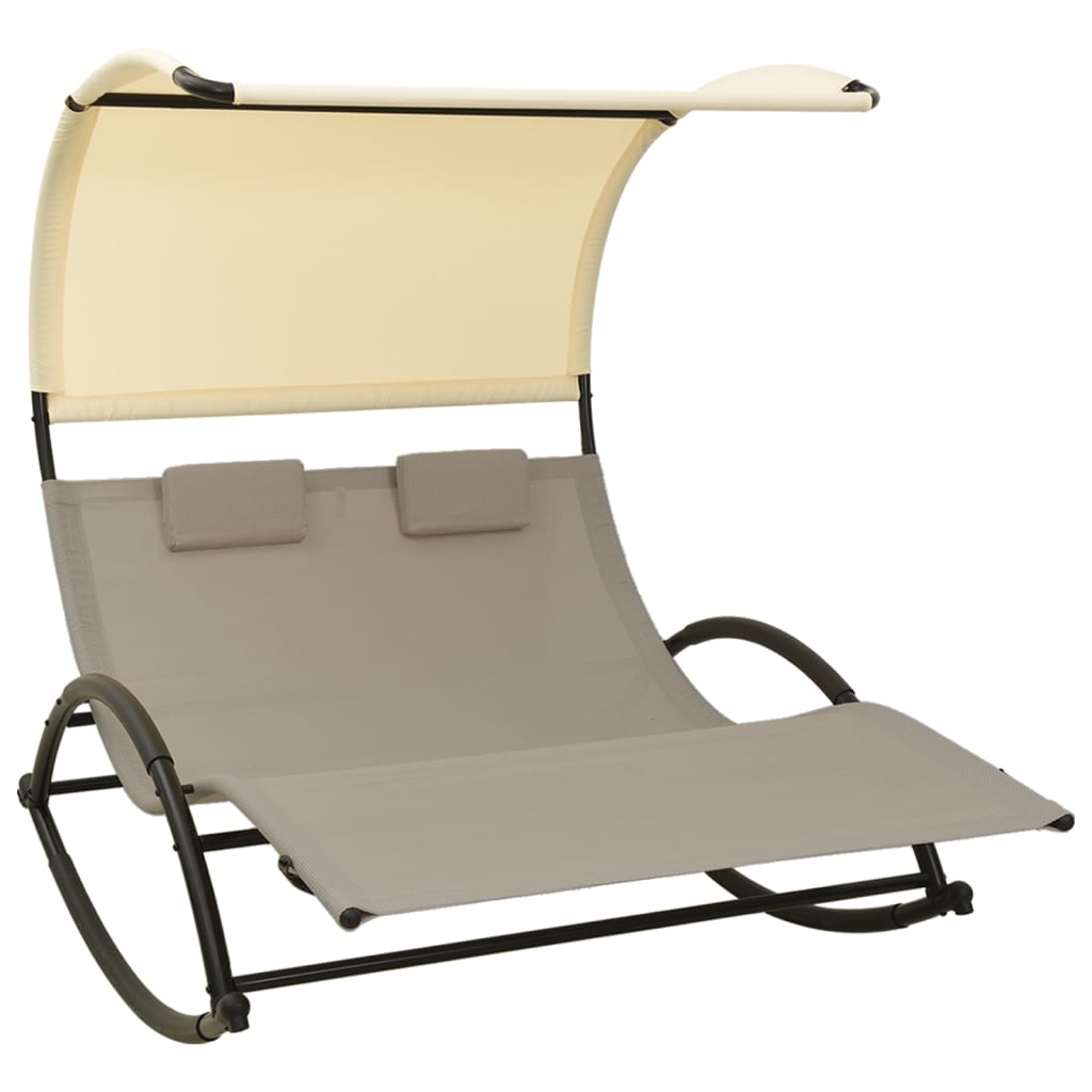 Double Sun Lounger with Canopy - Taupe & Cream Textilene Finish