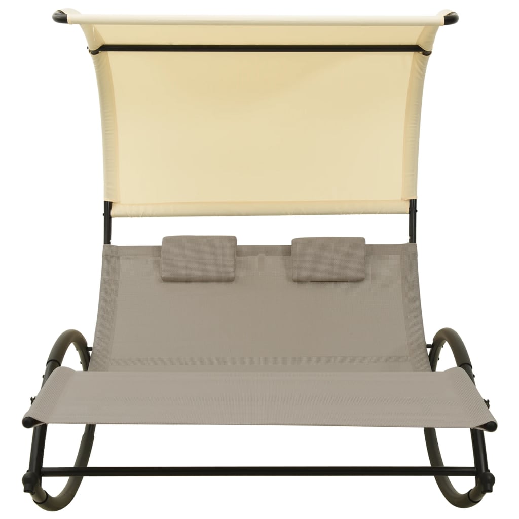 Double Sun Lounger with Canopy - Taupe & Cream Textilene Finish