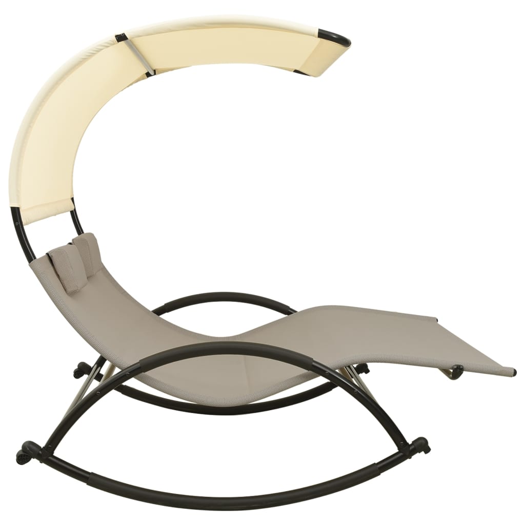 Double Sun Lounger with Canopy - Taupe & Cream Textilene Finish