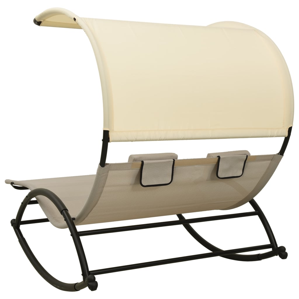 Double Sun Lounger with Canopy - Taupe & Cream Textilene Finish