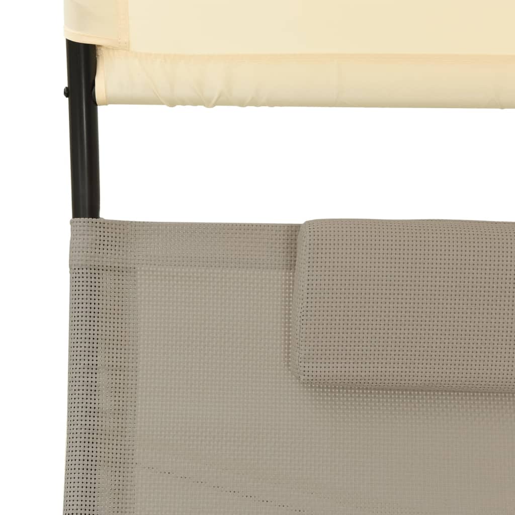 Double Sun Lounger with Canopy - Taupe & Cream Textilene Finish