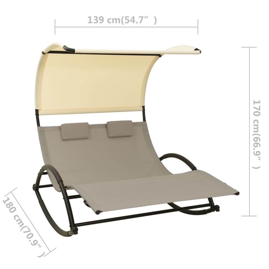 Double Sun Lounger with Canopy - Taupe & Cream Textilene Finish
