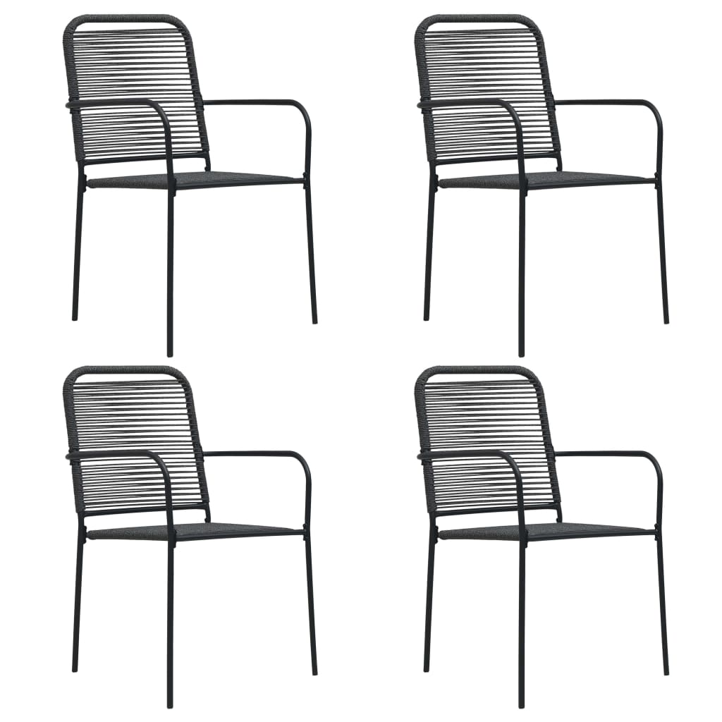 4-Piece Black Steel & Cotton Rope Garden Chairs