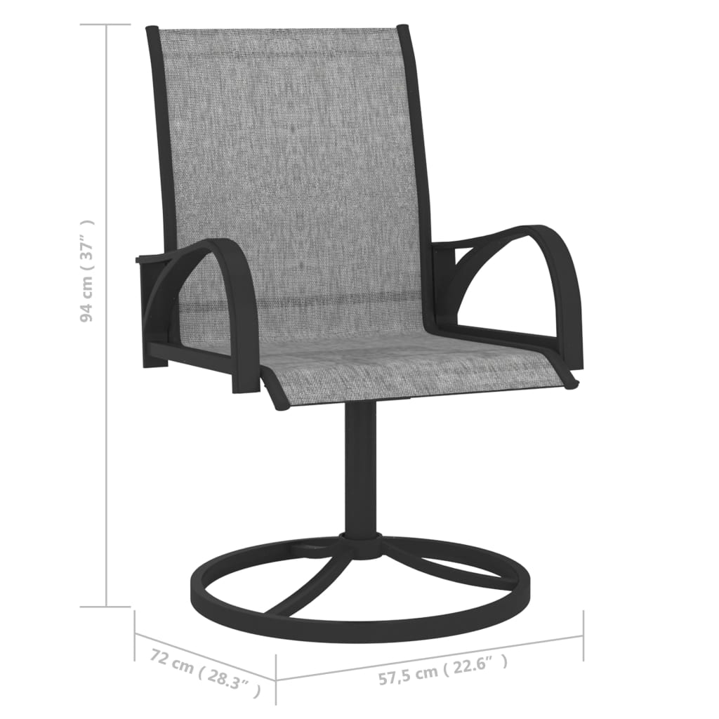 Stylish Grey Textilene & Steel Garden Swivel Chairs Set of 2