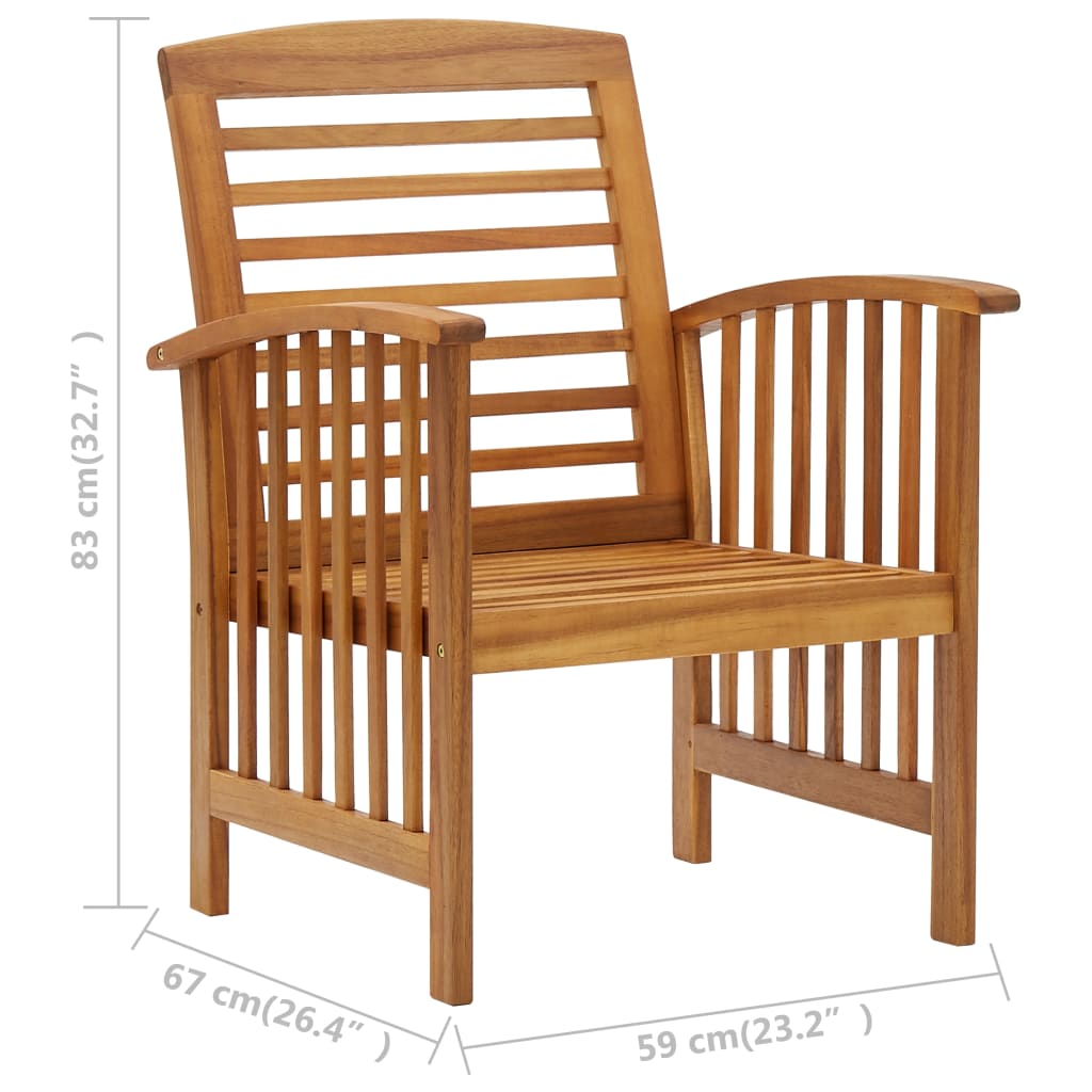 Solid Acacia Wood Garden Chairs Set of 2 - Natural Finish
