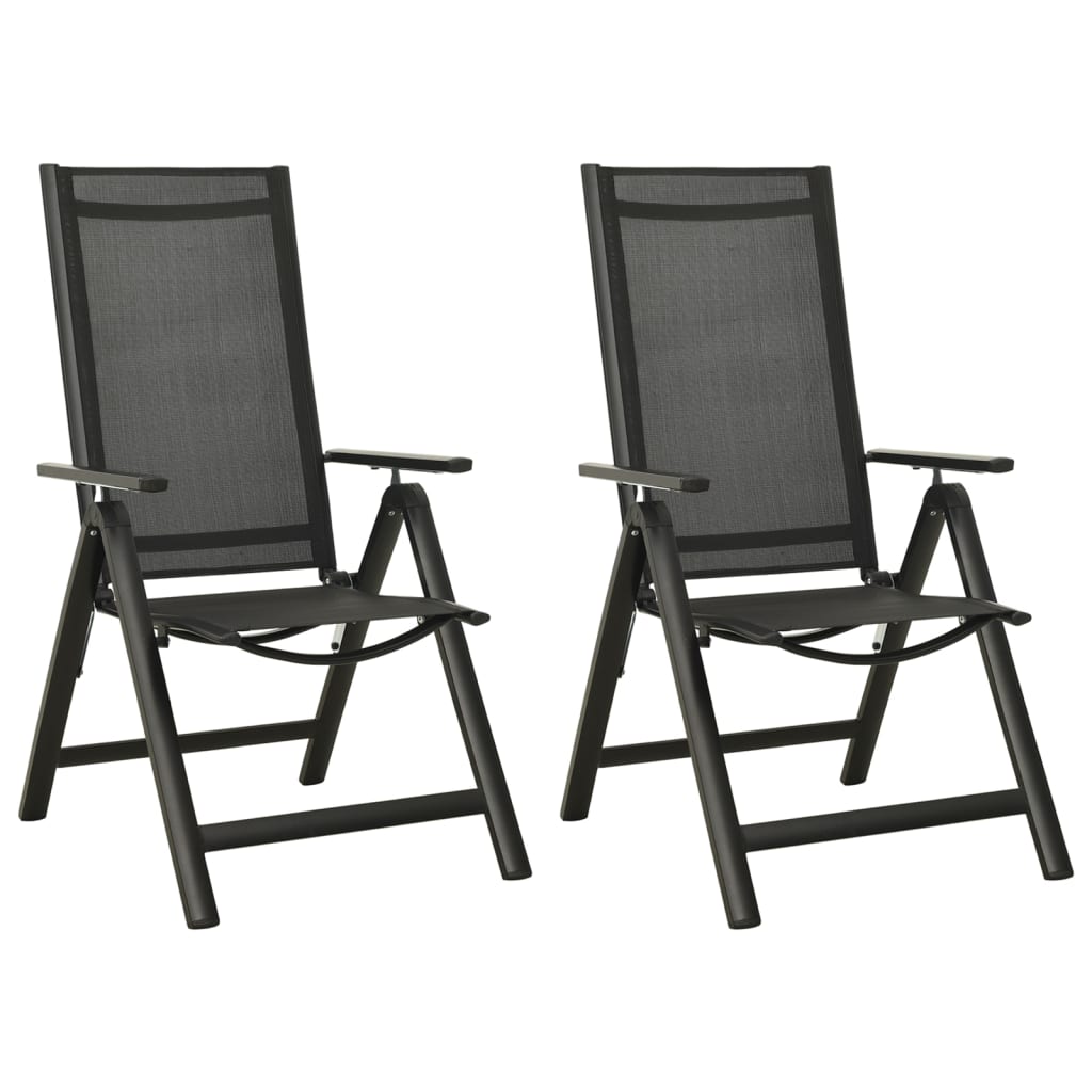 Sleek Black Folding Garden Chairs 2pcs - Textilene & Aluminium