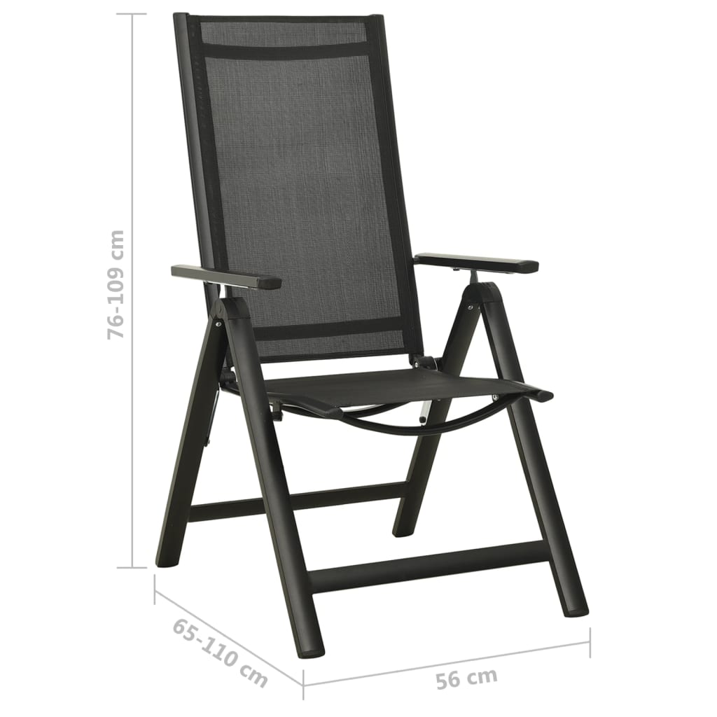 Sleek Black Folding Garden Chairs 2pcs - Textilene & Aluminium