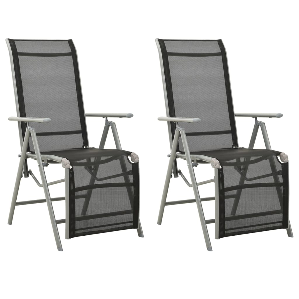 2 Silver Textilene & Aluminium Reclining Garden Chairs Set