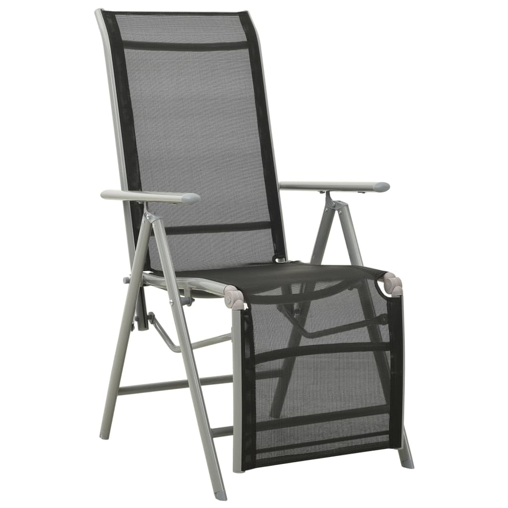 2 Silver Textilene & Aluminium Reclining Garden Chairs Set