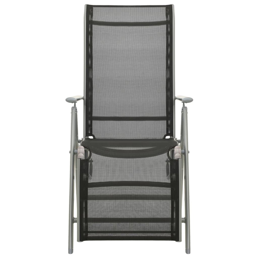 2 Silver Textilene & Aluminium Reclining Garden Chairs Set