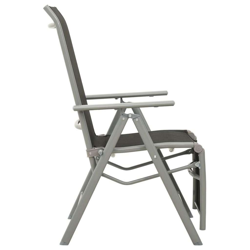 2 Silver Textilene & Aluminium Reclining Garden Chairs Set