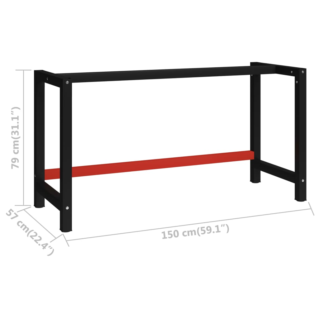 Sturdy Black & Red Metal Workbench Frame 150x57x79 cm