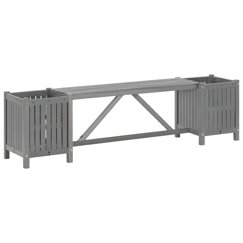 Solid Acacia Wood Grey Garden Bench with 2 Planters, 150cm