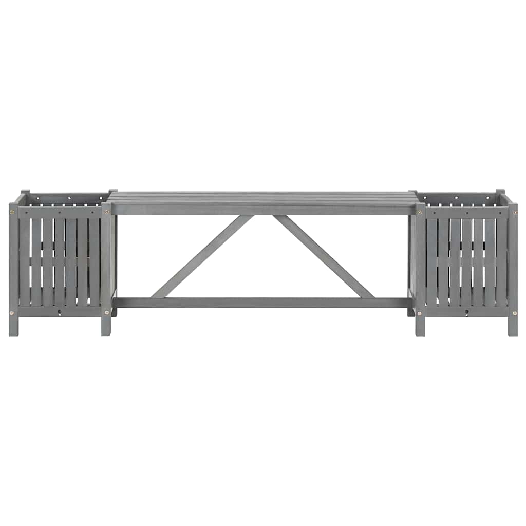 Solid Acacia Wood Grey Garden Bench with 2 Planters, 150cm