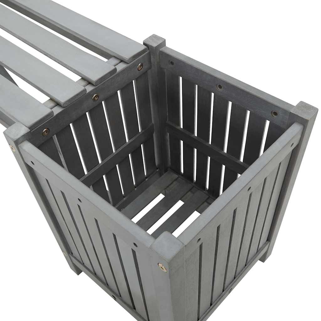 Solid Acacia Wood Grey Garden Bench with 2 Planters, 150cm