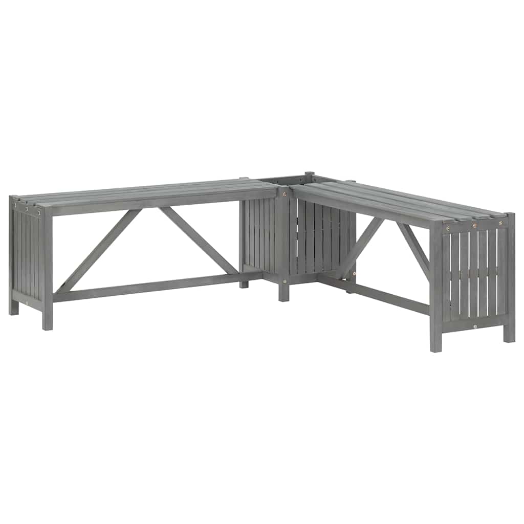Grey Acacia Wood Garden Corner Bench with Planter - 117cm