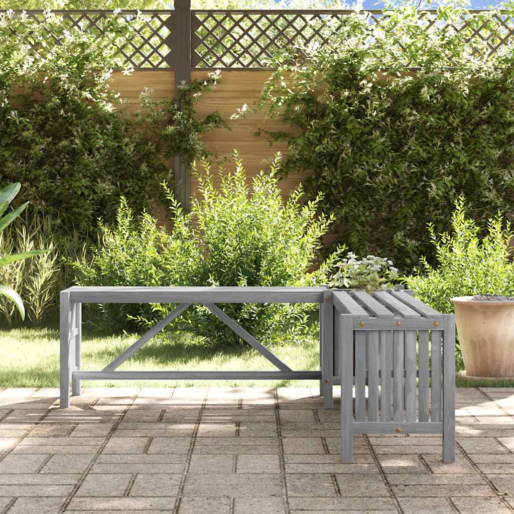 Grey Acacia Wood Garden Corner Bench with Planter - 117cm