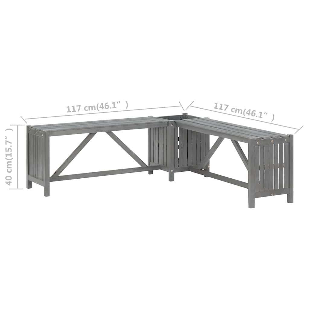 Grey Acacia Wood Garden Corner Bench with Planter - 117cm