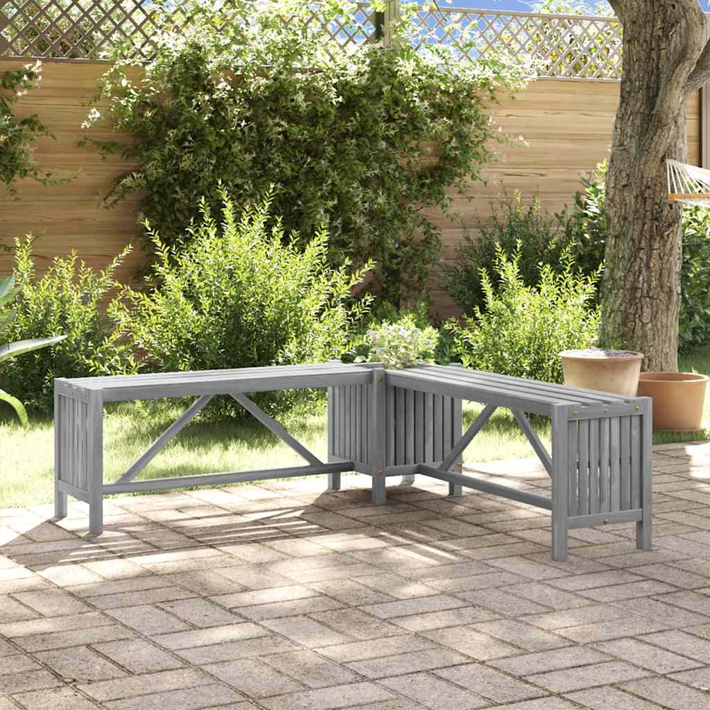 Grey Acacia Wood Garden Corner Bench with Planter - 117cm