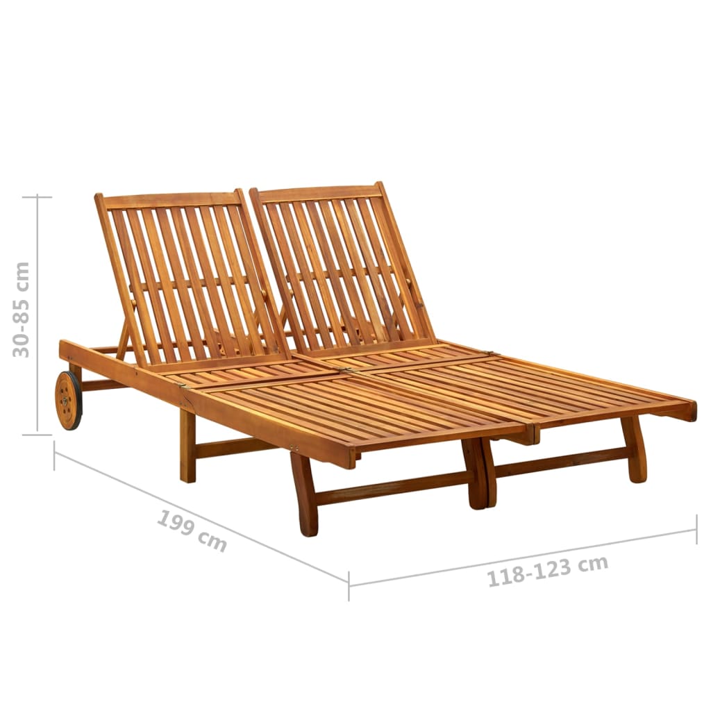 Cozy 2-Person Sun Lounger in Solid Acacia Wood Finish